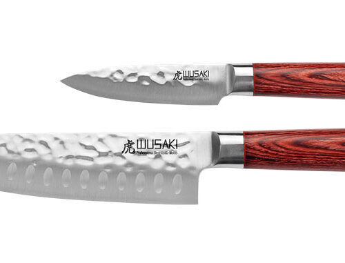 WUSAKI- Coffret 2 couteaux – Série Pakka X50 – Santoku 170mm – Office 90mm – Manche Pakkawood